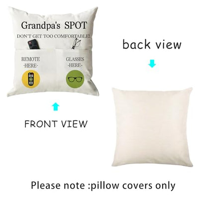 ONFAON Grandpa Gifts,Grandpa's Spot Throw Pillow Covers 18x18 Inch,Put Phone Glasses and Remote Control Pillowcase,Birthday Christmas Thanksgiving Day Gifts for Grandpa Stepdad,3-Pocket - color: Grandpa 3-pocket