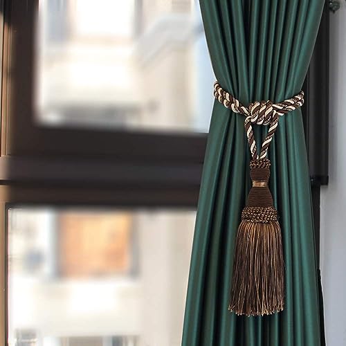 BEL AVENIR 2 Pack Curtain Tiebacks Tassel Drapery Tie-Backs Rope Holdbacks - color: Mix Coffee, size: 2 Pack