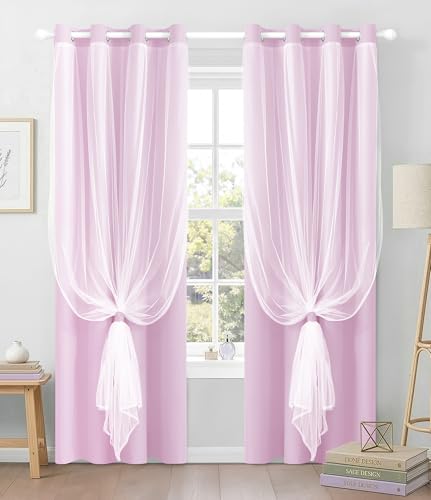 100% Blackout Curtains with Sheer Overlay, Purple, 52 x 84 inch, 2 Panels - color: Purple, size: 52"W x 84"L (Pack of 2)