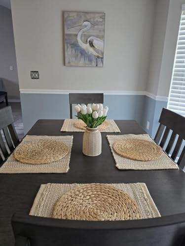 Round Woven Placemats Set of 2, Natural Wicker Place mats, Boho Farmhouse Rustic Plate Chargers, Rattan Table Mats for Dining Table, Fall, Halloween, Thanksgiving, Christmas Decor (13 inch)