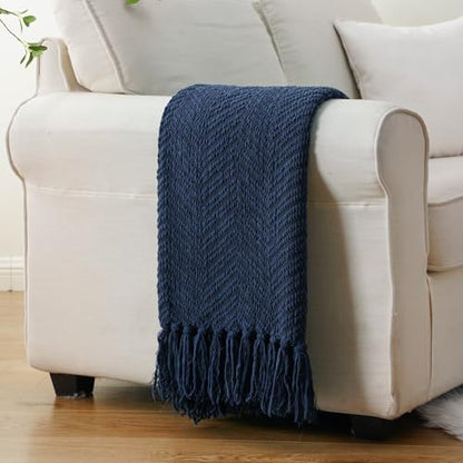 BATTILO HOME Navy Blue Throw Blanket for Couch, 60"x80" - color: Navy, size: 60"x80"