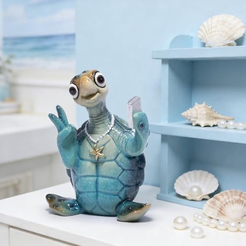 Hodao Sea Turtle Figurine, Selfie Ocean Turtle Coastal Summer Decor - color: Blue-1