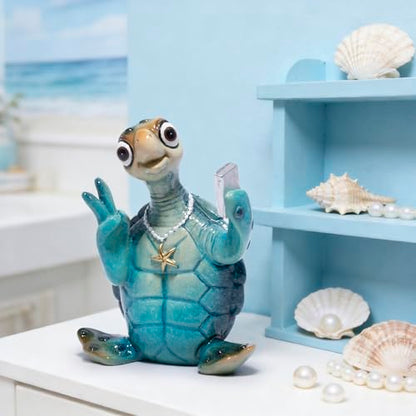 Hodao Sea Turtle Figurine, Selfie Ocean Turtle Coastal Summer Decor - color: Blue-1