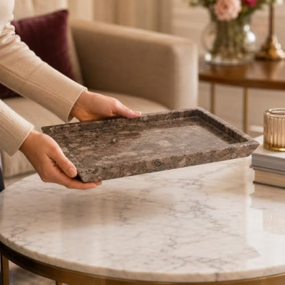 Rectangle Marble Tray for Vanity & Bathroom Counter, 12" Serving Tray - color: Oceanic
