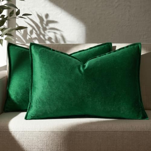 GIGIZAZA Green Velvet Lumbar Throw Pillow Covers 12x20 Inch Pack of 2 - color: Green, size: 20" x 12" (Pack of 2)