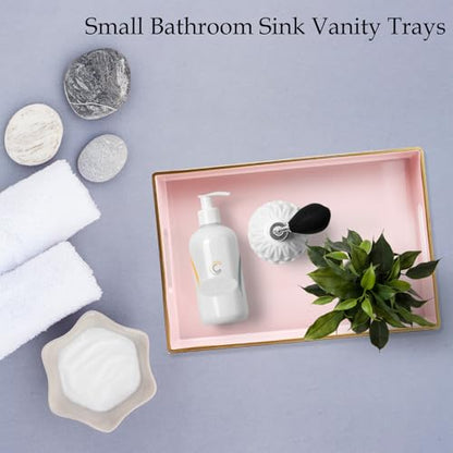 Spsyrine Pink Bathroom Vanity Tray with Handles for Dresser Tops - color: Pink