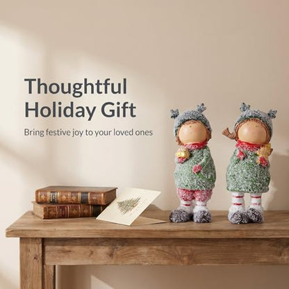 Charming Winter Figurines Set of 2 Christmas Boy and Girl Statues