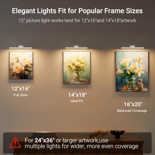 12" Picture Lights for Wall, 10000mAh Rechargeable Wireless Remote - color: White, size: 12inch