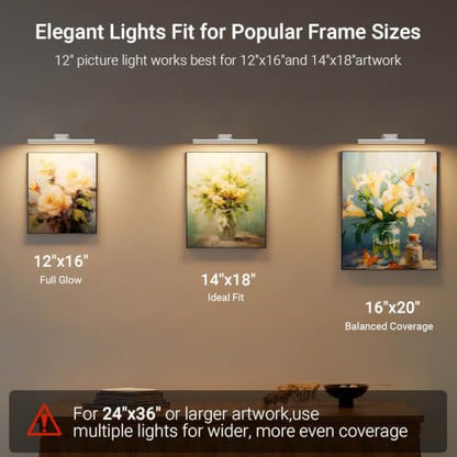 12" Picture Lights for Wall, 10000mAh Rechargeable Wireless Remote - color: White, size: 12inch