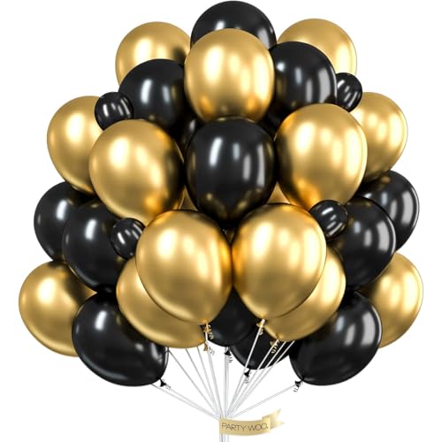 PartyWoo Black and Gold Balloons 66pcs 12 Inch Black Chrome Gold Balloons - color: Black, Gold