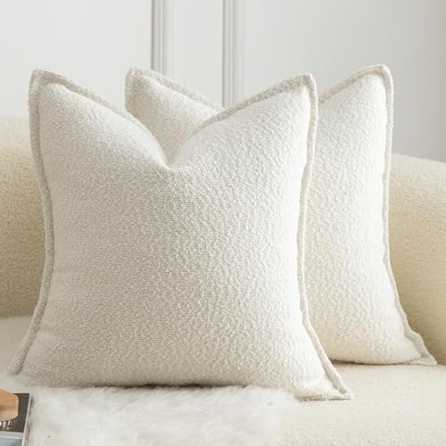 MANDIOO Pack of 2 Decorative Throw Pillow Covers Accent Solid Woven Textured Cushion Covers Pillow Cases Bedroom Living Room Sofa Home 24 x 24 Inch Cream White - color: Cream White, size: 24" x 24" (Pack of 2)