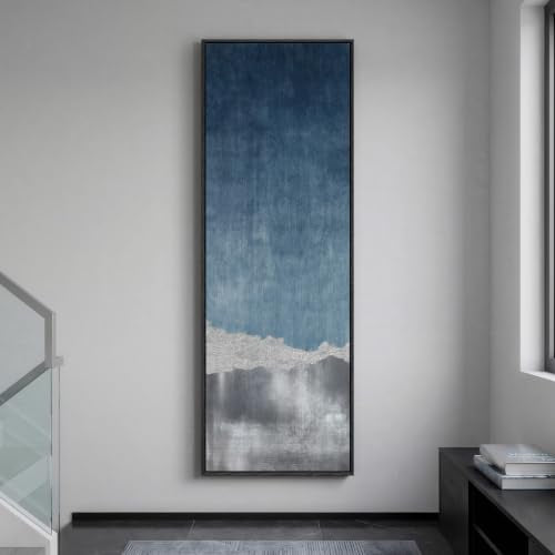 Large Framed Blue Gray Landscape Abstract Wall Art, Long Vertical 20x60 In - color: Blue Silver Abstract, size: 60"L x 20"W