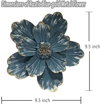 Metal Flower Wall Sculpture, 9.5" Retro Blue Rustic Modern Floral Artwork - color: 02A-Retro blue