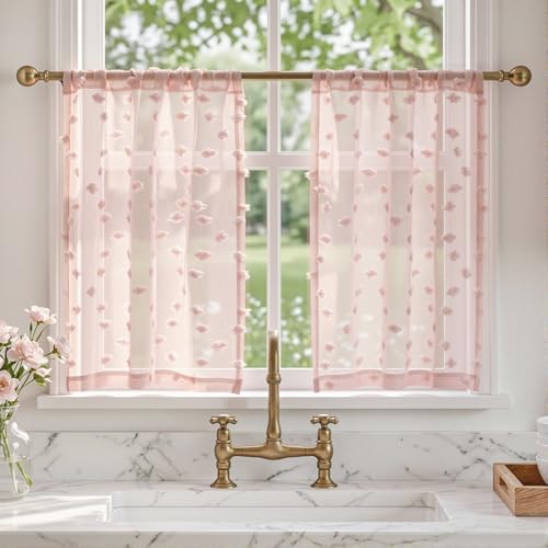 MYSKY HOME Pink Sheer Curtains 36 inch Length for Small Window,2 Panels - color: 1-dusty Pink, size: 26"W x 36"L (Pack of 2)