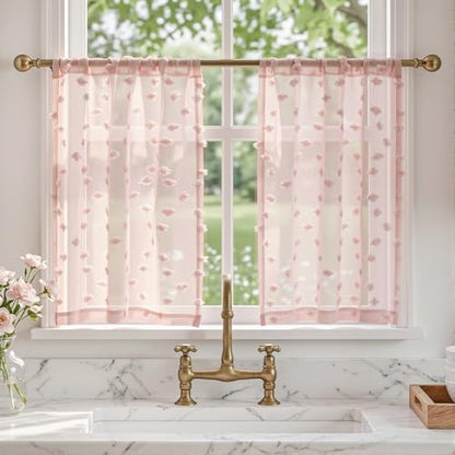 MYSKY HOME Pink Sheer Curtains 36 inch Length for Small Window,2 Panels - color: 1-dusty Pink, size: 26"W x 36"L (Pack of 2)