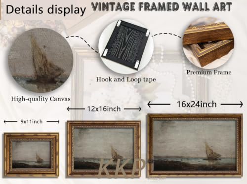 KKP Antique Gold Framed Coastal Wall Art, Vintage Sailboat Canvas Prints - color: Coastal Sailboat, size: 11"L x 9"W