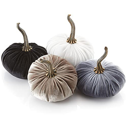 Your Heart's Content Velvet Pumpkin Set of 4 (Sm Gray Taupe Ivory Black) - color: Sm Gray Taupe Ivory Black