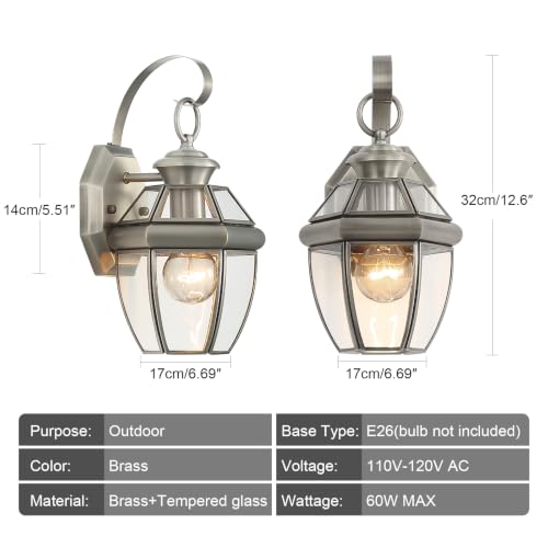 Solid Brass Outdoor Wall Light Fixtures, 12.6" - color: Brushed Nickel - 1 Pack, size: 12.6 inch