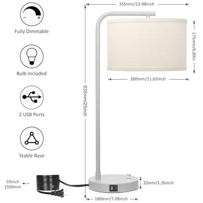 25" Tall Table Lamp with USB C+A Ports, Fully Dimmable Nightstand Lamp - color: Gray