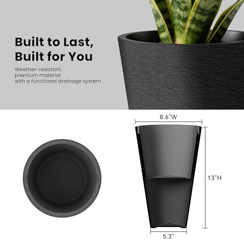 Kante 2-Pack All-Weather 13" H Round Tapered Black Plastic Planters - color: Brunish Black, size: 13" H