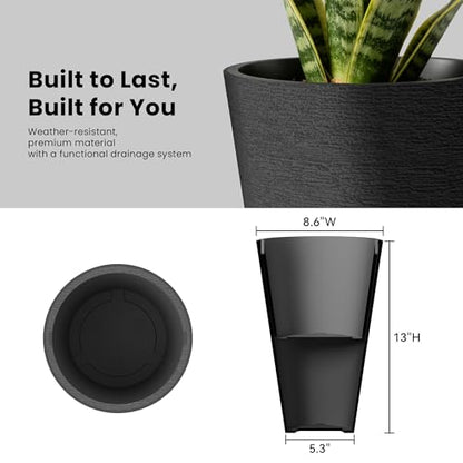 Kante 2-Pack All-Weather 13" H Round Tapered Black Plastic Planters - color: Brunish Black, size: 13" H