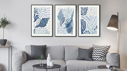 Large Framed Marine Life Wall Art, Minimalist Ocean Decor, 20"x28"x3 - color: blue, size: 20"x28"x3 Framed