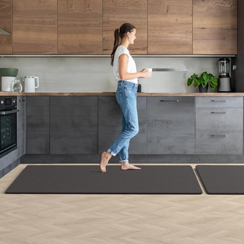 Kitchen Mat 2PCS Kitchen Rugs Cushioned Anti-Fatigue Rug Standing Desk Mat - color: Dark Grey, size: 59"L x 17.3"W x 0.4"Th