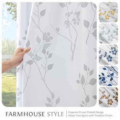 Beauoop Floral 100% Blackout Curtains Bedroom Grey White 52X108 2 Panels - color: Grommet | Grey, size: 52"W x 108"L (Pack of 2)