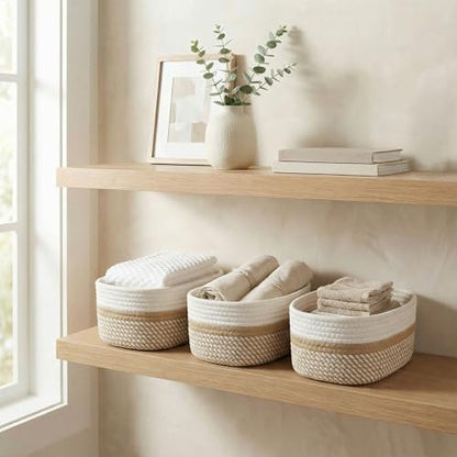 Beautiful Storage Basket Set of 3 - Sturdy Rope Baskets for Shelves - color: Beige-Brown