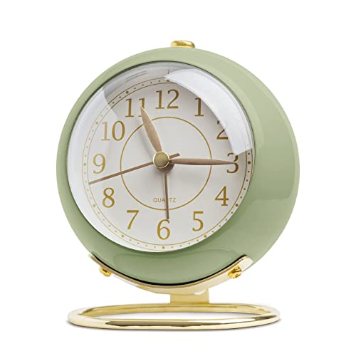 SHISEDECO Small Tableclock Classic Non-Ticking Tabletop Alarm Clock,Green ﻿ - color: Green