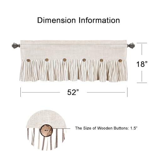 DOSLY IDÉES Farmhouse Rustic Linen and Cotton Valance, Brown Striped Pleated Design with Coconut Buttons, Multi-Room Window Treatment for Kitchen, Living Room, Bedroom, 52" W x 18" L - color: Linen & Brown Striped, size: 52"W x 18"L (Pack of 1)