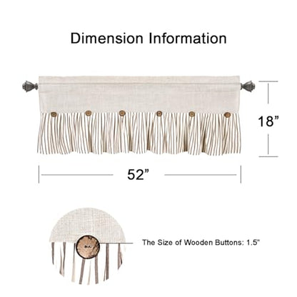 DOSLY IDÉES Farmhouse Rustic Linen and Cotton Valance, Brown Striped Pleated Design with Coconut Buttons, Multi-Room Window Treatment for Kitchen, Living Room, Bedroom, 52" W x 18" L - color: Linen & Brown Striped, size: 52"W x 18"L (Pack of 1)