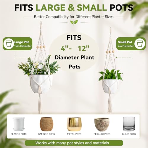 Artilady Macrame Hanging Planter for Indoor Plants, Boho Bead Plant Hanger - color: Ivory White