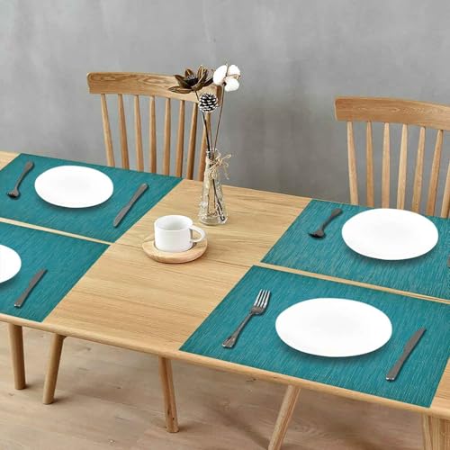 GIVERARE Placemats Set of 4, Heat-Resistant Woven Vinyl Placemat, Non-Slip Washable PVC Table Mat, Easy to Clean Premium Plastic Mats for Dining, Kitchen Table (Turquoise) - color: Turquoise