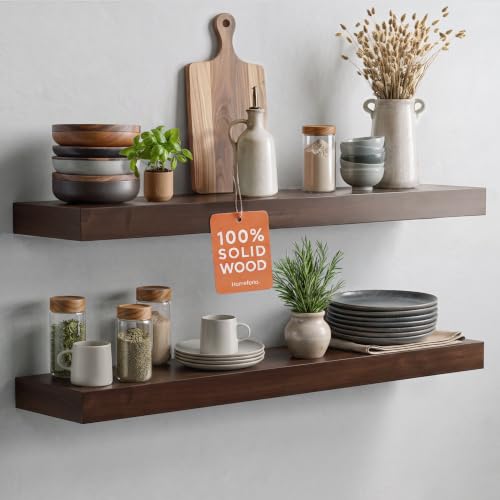 Homeforia 30 Inch Floating Shelves, High-End Solid Pine Wood, Set of 2 - color: American Walnut - Satin Dark Tone, size: 30 inch