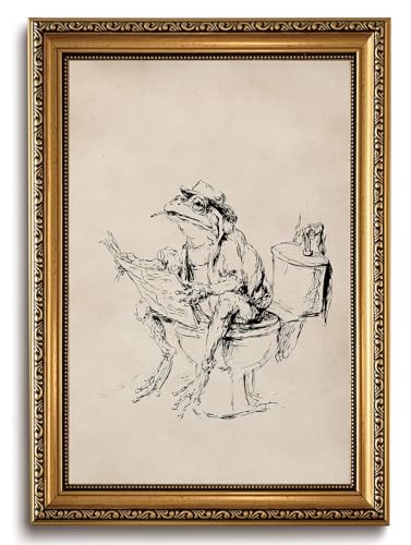 ZTZMYSU Vintage Funny Bathroom Frog Wall Art 16x24in - color: frog, size: 24"L x 16"W