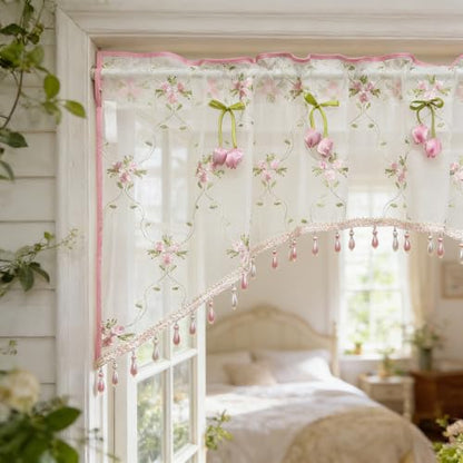 Victorian Floral Lace Sheer Swag Curtain Valance Arched Doorway Curtain - size: 78"W x 24"L (Pack of 1)