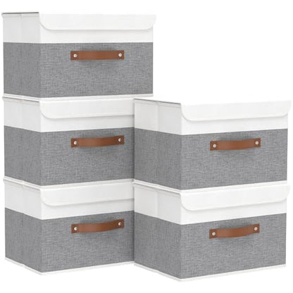Yawinhe Storage Bins with Lids,White/Grey,17.7x11.8x11.8in,5-Pack - color: White/Grey, size: XL/(5 Pack)