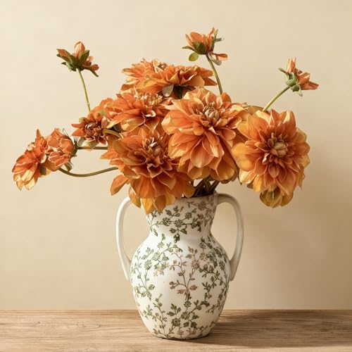 Emotionally Grounded Vase, Vaseking Large Ceramic Rustic Vase with 2 Handles, 8.3 inch Green and Beige Decorative Farmhouse Tall Vases for Home Decor, Living Room, Enterway, Table Decoration - color: 19402-green and Beige