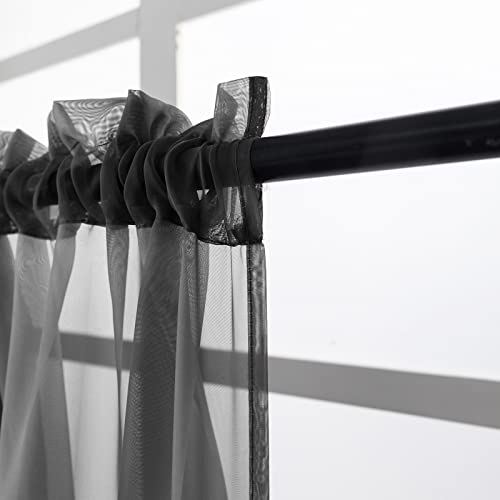 Beaded Sheer Valance Curtains for Living Room,Rod Pocket Farmhouse Window Valance, Bead Trim Tassel Voile Sheer Curtain Valance for Bedroom Bathroom Cafe 51x24 Inches (Black) 1PC - color: Black