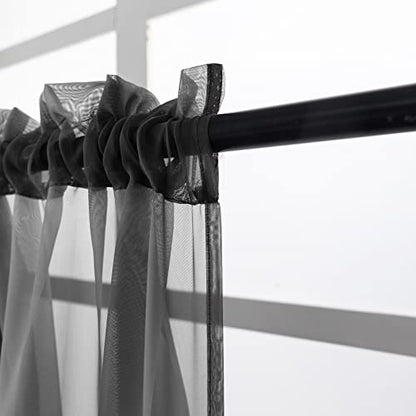 Beaded Sheer Valance Curtains for Living Room,Rod Pocket Farmhouse Window Valance, Bead Trim Tassel Voile Sheer Curtain Valance for Bedroom Bathroom Cafe 51x24 Inches (Black) 1PC - color: Black
