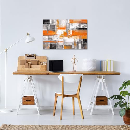 iKNOW FOTO Orange Grey Abstract Canvas Wall Art Modern Geometric Painting for Living Room Bedroom Office Framed Contemporary Textured Artwork Ready to Hang 24x36 Inch