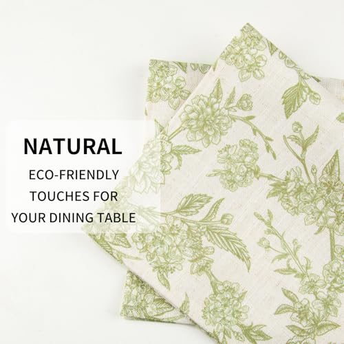 QIYI Boho Table Placemats Set of 4, 12"x18" Linen Place Mats, Green Blooms - color: Green Botanical Art, size: Set of 4