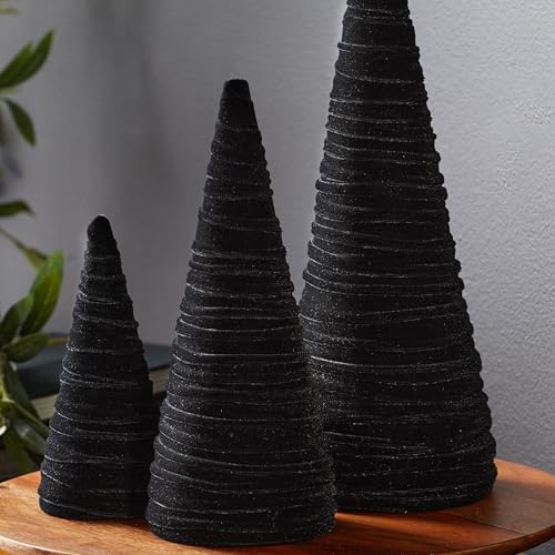 Black Velvet Trees Set of 3, Modern Black and White, Holiday Entryway, Winter Home Mantel, Valentine Tabletop Tree, Centerpiece Holiday Table, Minimalist (Black) - color: Black