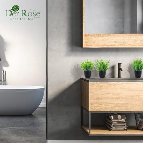 Der Rose 4 Pack Mini Fake Plants in Black Pots, 7" Bathroom & Desk Decor - color: Green