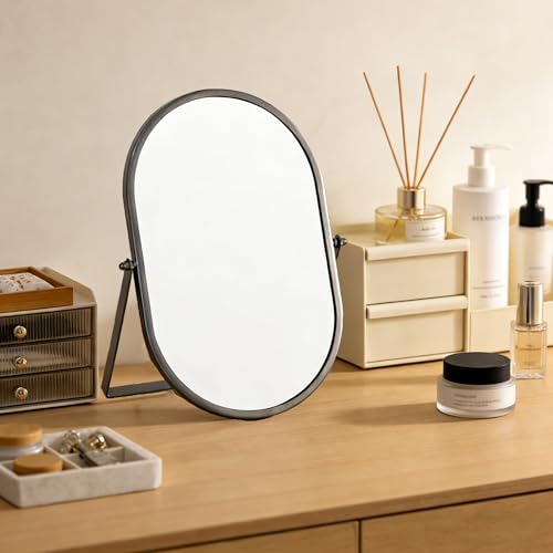 Oval Vanity Mirror with Stand, Metal Frame (Sliver, 7.1 x 11 inches) - color: Sliver, size: 11"L x 7.1"W