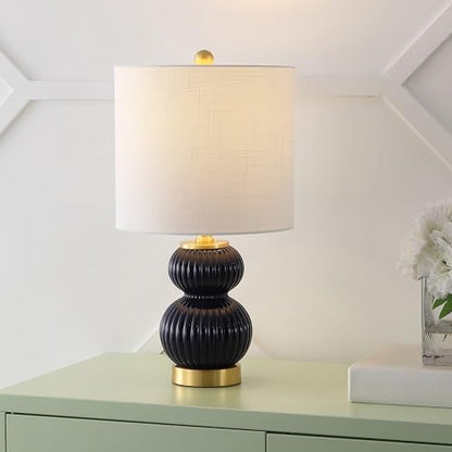 JONATHAN Y Daphne Ribbed Gourd Metal/Glass Table Lamp 20", Navy - color: Navy