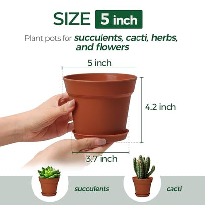 T4U Terracotta Pots for Plants 5 Inch with Saucer, Clay Flower Pot 8 Pack - color: Terracotta, size: 5 inch
