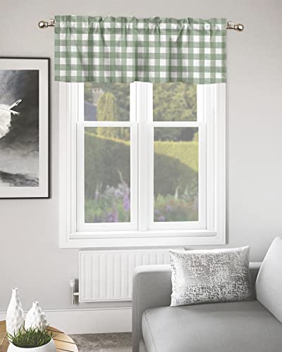 Sage Green Curtain Valances for Windows Treatment Tier Curtains, Country French Rustic Buffalo Plaid Check Curtain Short Valance Curtain Rod Pocket Curtains for Kitchen Living Room, 54x18 in - color: Sage Green, size: 54"W x 18"L (Pack of 1)