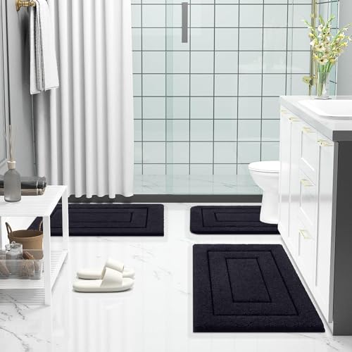 Buganda Microfiber Bathroom Rugs 59x24, Soft Shaggy Absorbent Bath Rugs - color: Black, size: 59" X 24"